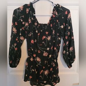 Essue Black and Pink Floral Blouse